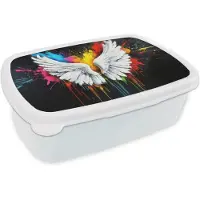 MuchoWow Broodtrommel Wit - Lunchbox Vleugels - Verfspatten - Kleurrijk - Brooddoos 18x12x6 cm - Brood lunch box - Broodtrommels voor kinderen en volwassenen