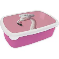 MuchoWow Broodtrommel Roze - Lunchbox Flamingo - Roze - Koksmuts - Vogel - Brooddoos 18x12x6 cm - Brood lunch box - Broodtrommels voor kinderen en volwassenen