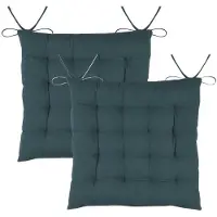 Stof Textile stoelkussens DUO - 2x - petrol blauw - 38 x 38 x 3.5 cm - touwtjes sluiting - zitkussens - binnen/buiten