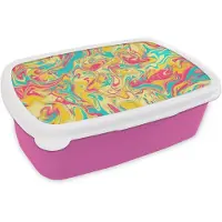 MuchoWow Broodtrommel Roze - Lunchbox Geel - Roze - Blauw - Retro - Brooddoos 18x12x6 cm - Brood lunch box - Broodtrommels voor kinderen en volwassenen