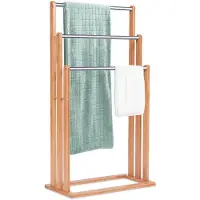 Costway Handdoekenrek staand, handdoekenrek met 3 roestvrijstalen stangen, staand handdoekenrek van bamboe, badkameropberger voor bad- en handdoeken, 46 x 24 x 82,5 cm