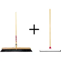 Synx Store Synx Tools Paardenhaar 60cm + Vloertrekker Kunststof 45cm met Steel 120cm – Zaalveger – Vloerreiniger – Natuurrubber – Zachte binnenbezem met steel 150cm