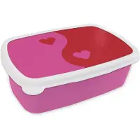 MuchoWow Broodtrommel Roze - Lunchbox Minimalistisch - Rood - Roze - Hartjes - Brooddoos 18x12x6 cm - Brood lunch box - Broodtrommels voor kinderen en volwassenen