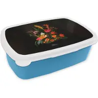 MuchoWow Broodtrommel Blauw - Lunchbox Schaal - Boeket - Bloemen - Brooddoos 18x12x6 cm - Brood lunch box - Broodtrommels voor kinderen en volwassenen