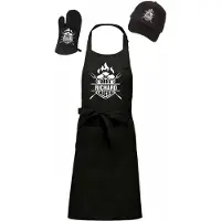 Kariban Mijncadeautje - Voordeel Barbecue Cadeauset - 3 delig - BBQ schort + BBQ Pet + BBQ Handschoen - zwart - BBQ Fire - met voornaam