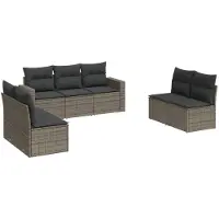 The Living Store Tuinset - Lounge Set - 7-delige Loungeset met kussens poly rattan grijs - Poly Rattan - Buitendecoratie - Tuinstoelen