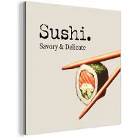 MuchoWow Aluminium schilderij 20x20 cm - Wanddecoratie metaal - Sushi - Zalm - Rijst - Japans - Metalen muurdecoratie woonkamer - Decoratie industrieel - Foto op dibond - Industriële accessoires slaapkamer