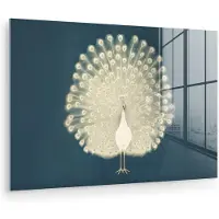 MuchoWow Glasschilderij 60x40 cm - Schilderij acrylglas - Vogel - Blauw - Vintage - Foto op glas - Muurdecoratie woonkamer - Wanddecoratie slaapkamer - Schilderijen