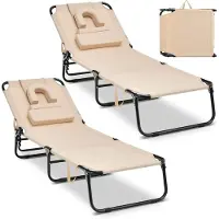 Costway Zonneligstoel met gezichtsopening, inklapbare ligstoel met 3 afneembare kussens en 5-voudig verstelbare rugleuning, strandstoel, ligstoel voor tuin en zwembad, beige