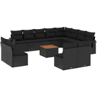 The Living Store Tuinlounge - Loungeset - 13-delige Loungeset met kussens poly rattan zwart - Buitendineren - Loungehoek - Patio Furniture