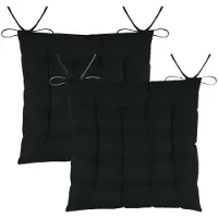Stof Textile stoelkussens DUO - 2x - zwart - 38 x 38 x 3.5 cm - touwtjes sluiting - zitkussens - binnen/buiten