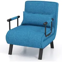 Costway 4-in-1 slaapstoel, opklapbaar, slaapbank met 5-voudig verstelbare rugleuning en afneembaar kussen en beklede zitting, bankbed met metalen frame, belastbaar tot 150 kg (blauw)