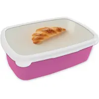 MuchoWow Broodtrommel Roze - Lunchbox Croissant - Brood - Beige - Brooddoos 18x12x6 cm - Brood lunch box - Broodtrommels voor kinderen en volwassenen