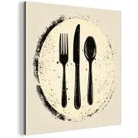 MuchoWow Aluminium schilderij 50x50 cm - Wanddecoratie metaal - Zwart - Bestek - Rondje - Metalen muurdecoratie woonkamer - Decoratie industrieel - Foto op dibond - Industriële accessoires slaapkamer