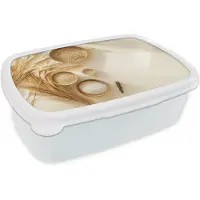 MuchoWow Broodtrommel Wit - Lunchbox Granen - Hout - Kom - Beige - Brooddoos 18x12x6 cm - Brood lunch box - Broodtrommels voor kinderen en volwassenen