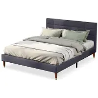 Merax Gestoffeerd Bed 140x200 cm - Bedframe met Houten Lattenbodem en Hoofdbord - Grijs Linnen - Geschikt voor Volwassenen en Tieners