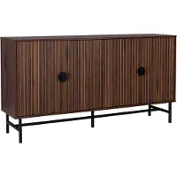 Sweeek Dressoir met 4 deuren gegroefd houteffect 157,5cm Donker hout