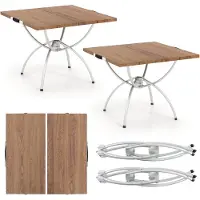 Costway Set van 2 inklapbare campingtafels, uittrekbare klaptafel met aluminium frame en houtlook, vouwtafel met draagtas, voor wandelen, picknick, camping