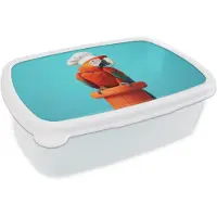 MuchoWow Broodtrommel Wit - Lunchbox Ara - Koksmuts - Sokkel - Grappig - Brooddoos 18x12x6 cm - Brood lunch box - Broodtrommels voor kinderen en volwassenen