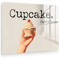 MuchoWow Glasschilderij 40x30 cm - Schilderij acrylglas - Cupcake - Zoet - Kers - Foto op glas - Muurdecoratie woonkamer - Wanddecoratie slaapkamer - Schilderijen