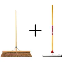 Synx Store Synx Tools Coco Binnenbezem 50cm + Vloertrekker Kunststof 35cm met Steel 120cm - Zaalveger – Vloerreiniger – Natuurrubber – Zachte bezem kokos met steel 150cm