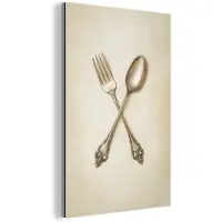 MuchoWow Aluminium schilderij 40x60 cm - Wanddecoratie metaal - Beige - Vintage - Bestek - Metalen muurdecoratie woonkamer - Decoratie industrieel - Foto op dibond - Industriële accessoires slaapkamer
