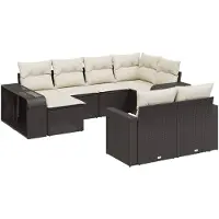 The Living Store Tuinset - Loungeset - 10-delige Loungeset met kussens poly rattan zwart - Lounge - Buitendecoratie - Patio Furniture