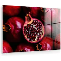 MuchoWow Glasschilderij 180x120 cm - Schilderij acrylglas - Granaatappel - Rood - Fruit - Foto op glas - Muurdecoratie woonkamer - Wanddecoratie slaapkamer - Schilderijen