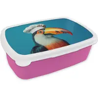 MuchoWow Broodtrommel Roze - Lunchbox Toekan - Papegaai - Vogel - Koksmuts - Brooddoos 18x12x6 cm - Brood lunch box - Broodtrommels voor kinderen en volwassenen