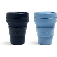 Stojo - Opvouwbare Beker - To Go - Denim & Steel - 355ml - Herbruikbaar - Reusable Cup - Set van 2 Stuks