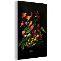 MuchoWow Aluminium schilderij 120x180 cm - Wanddecoratie metaal - Bloemen - Vaas - Kleurrijk - Metalen muurdecoratie woonkamer - Decoratie industrieel - Foto op dibond - Industriële accessoires slaapkamer