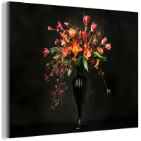 MuchoWow Aluminium schilderij 160x120 cm - Wanddecoratie metaal - Sierlijk - Boeket - Vaas - Metalen muurdecoratie woonkamer - Decoratie industrieel - Foto op dibond - Industriële accessoires slaapkamer