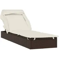 The Living Store Ligbed - Ligbedden - Tuinstoel - Relaxstoel - Ligbed met inklapbaar dak 213x63x97 cm poly rattan bruin