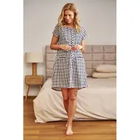 Doctor Nap Katoenen Nachthemd met Knoopjes Borstvoeding Black Check TCB.9444 38 / M