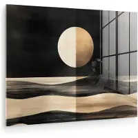 MuchoWow Glasschilderij 120x90 cm - Schilderij acrylglas - Maan - Cirkel - Goud - Foto op glas - Muurdecoratie woonkamer - Wanddecoratie slaapkamer - Schilderijen