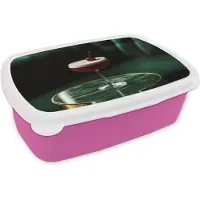 MuchoWow Broodtrommel Roze - Lunchbox Kers - Cocktail - Rood - Marmer print - Brooddoos 18x12x6 cm - Brood lunch box - Broodtrommels voor kinderen en volwassenen