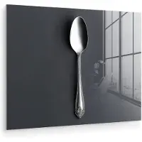 MuchoWow Glasschilderij 160x120 cm - Schilderij acrylglas - Zilver - Metaal - Lepel - Foto op glas - Muurdecoratie woonkamer - Wanddecoratie slaapkamer - Schilderijen