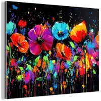MuchoWow Aluminium schilderij 40x30 cm - Wanddecoratie metaal - Bloemen - Kleurrijk - Spetters - Metalen muurdecoratie woonkamer - Decoratie industrieel - Foto op dibond - Industriële accessoires slaapkamer