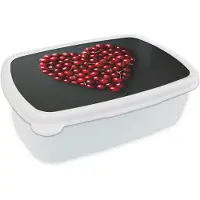 MuchoWow Broodtrommel Wit - Lunchbox Kersen - Hart - Rood - Zwart - Brooddoos 18x12x6 cm - Brood lunch box - Broodtrommels voor kinderen en volwassenen