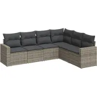 The Living Store Tuinset - Loungeset - 6-delige Loungeset met kussens poly rattan grijs - Lounge Set - Buitendecoratie - Poly Rattan