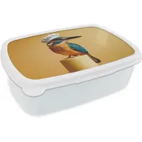 MuchoWow Broodtrommel Wit - Lunchbox Ijsvogel - Pilaar - Koksmuts - Vogel - Brooddoos 18x12x6 cm - Brood lunch box - Broodtrommels voor kinderen en volwassenen