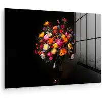 MuchoWow Glasschilderij 30x20 cm - Schilderij acrylglas - Kleurrijk - Boeket - Vaas - Donkerbruin - Foto op glas - Muurdecoratie woonkamer - Wanddecoratie slaapkamer - Schilderijen