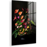 MuchoWow Glasschilderij 100x150 cm - Schilderij acrylglas - Bloemen - Vaas - Kleurrijk - Foto op glas - Muurdecoratie woonkamer - Wanddecoratie slaapkamer - Schilderijen