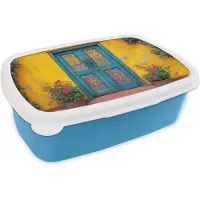 MuchoWow Broodtrommel Blauw - Lunchbox Deuren - Kleurrijk - Planten - Brooddoos 18x12x6 cm - Brood lunch box - Broodtrommels voor kinderen en volwassenen