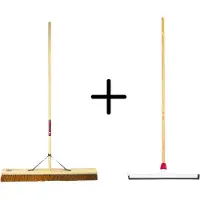 Synx Store Synx Tools Coco Binnenbezem 90cm + Vloertrekker Kunststof 45cm met Steel 120cm – Zaalveger – Vloerreiniger – Natuurrubber – Zachte bezem kokos met steel 160cm