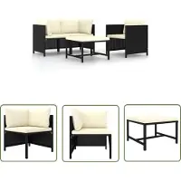 The Living Store Tuinset - Loungeset - 4-delige Loungeset met kussens poly rattan zwart - Lounge Bank - Ratan Meubilair - Buitendiner