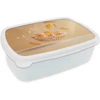 MuchoWow Broodtrommel Wit - Lunchbox Peach - Eten - Taart - Oranje - Brooddoos 18x12x6 cm - Brood lunch box - Broodtrommels voor kinderen en volwassenen