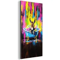 MuchoWow Aluminium schilderij 20x40 cm - Wanddecoratie metaal - Ezel - Badkuip - Roze - Schuim - Metalen muurdecoratie woonkamer - Decoratie industrieel - Foto op dibond - Industriële accessoires slaapkamer