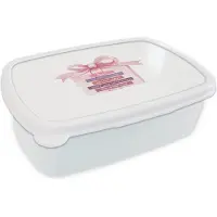 MuchoWow Broodtrommel Wit - Lunchbox Cadeau - Strik - Tekst - Roze - Brooddoos 18x12x6 cm - Brood lunch box - Broodtrommels voor kinderen en volwassenen