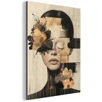 MuchoWow Aluminium schilderij 30x40 cm - Wanddecoratie metaal - Gezicht - Bloemen - Zwart - Vrouw - Metalen muurdecoratie woonkamer - Decoratie industrieel - Foto op dibond - Industriële accessoires slaapkamer
